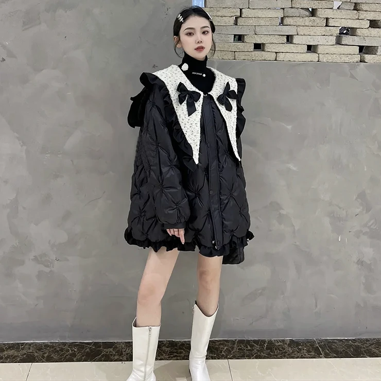 大码女装娃娃领冬季大衣小众设计感加厚宽松保暖胖mm显瘦外套