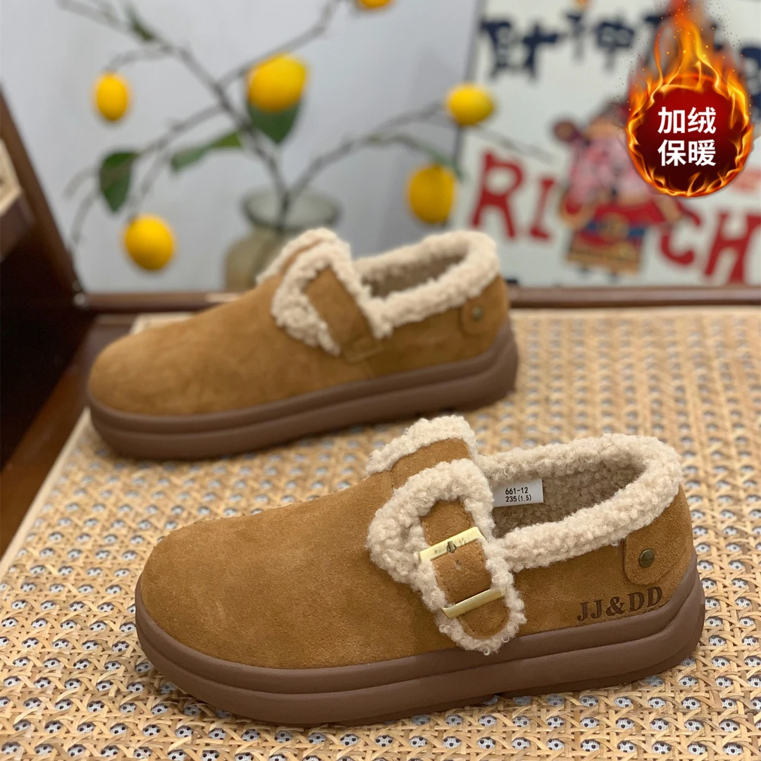 厚底雪地靴女2025冬季新款真皮复古百搭勃肯鞋加绒加厚雪地棉鞋女