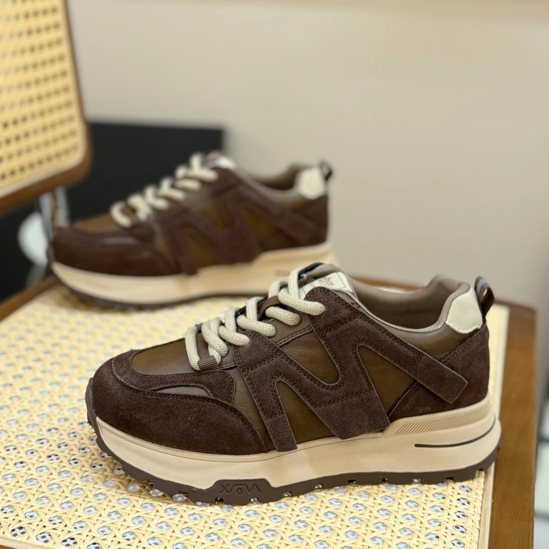 小众复古真皮老爹鞋女2025秋冬新款厚底显脚小运动休闲华夫阿甘鞋