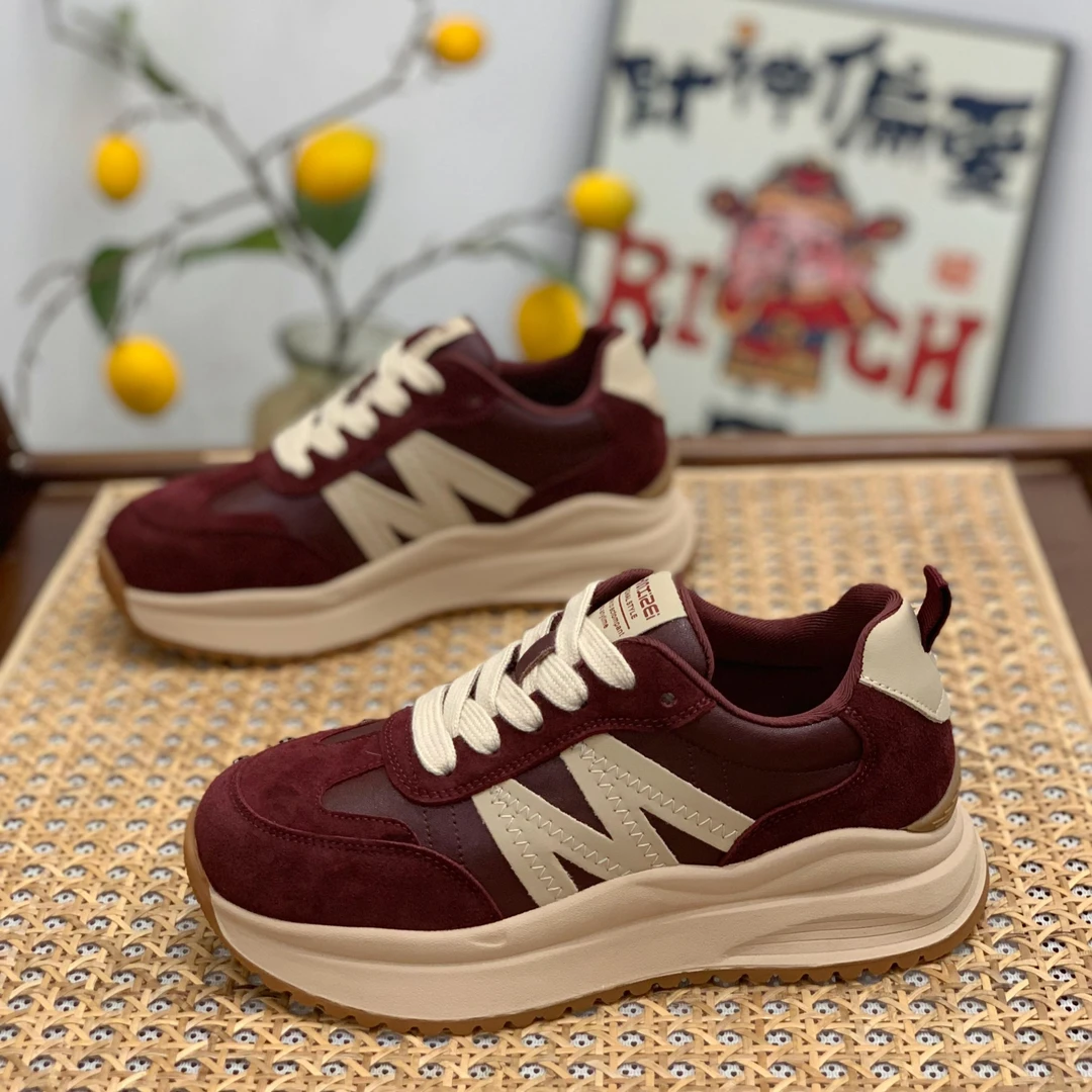 小众复古德训鞋女2025秋冬新款厚底增高百搭真皮显瘦运动阿甘鞋