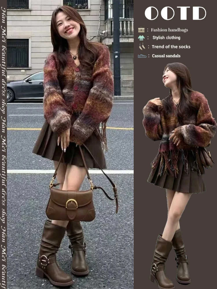 秋季套装女2025新款时尚高级感美拉德毛衣配气质显瘦百褶裙两件套