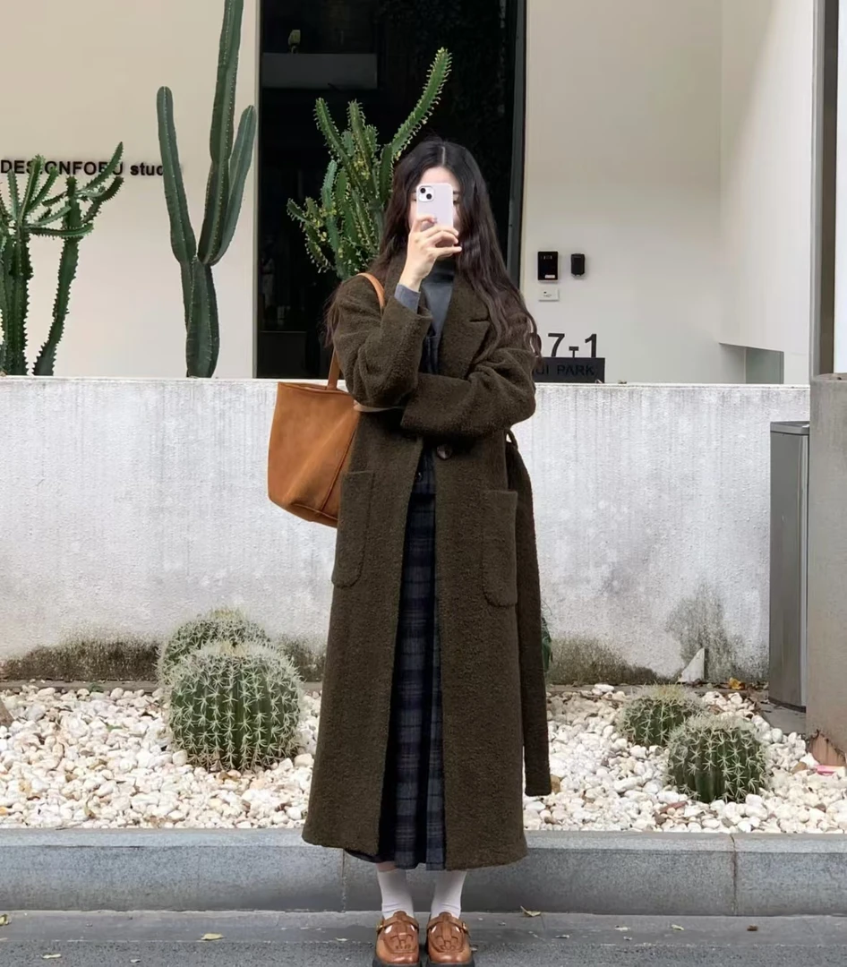 【GH901-1000】秋冬双面羊毛大衣女士韩版修身中长款