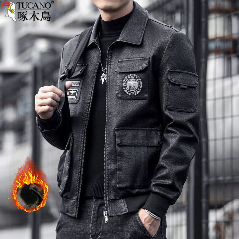 TUCANO/啄木鳥专柜男士皮衣夹克秋冬加绒加厚潮流机车服翻领外套