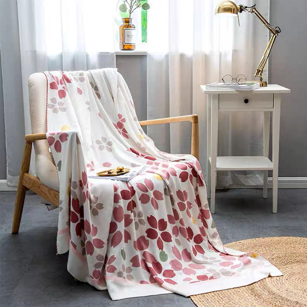 H283 天然竹纤维冷感单人毯 樱花物语-粉150*200夏季丝滑凉感舒适