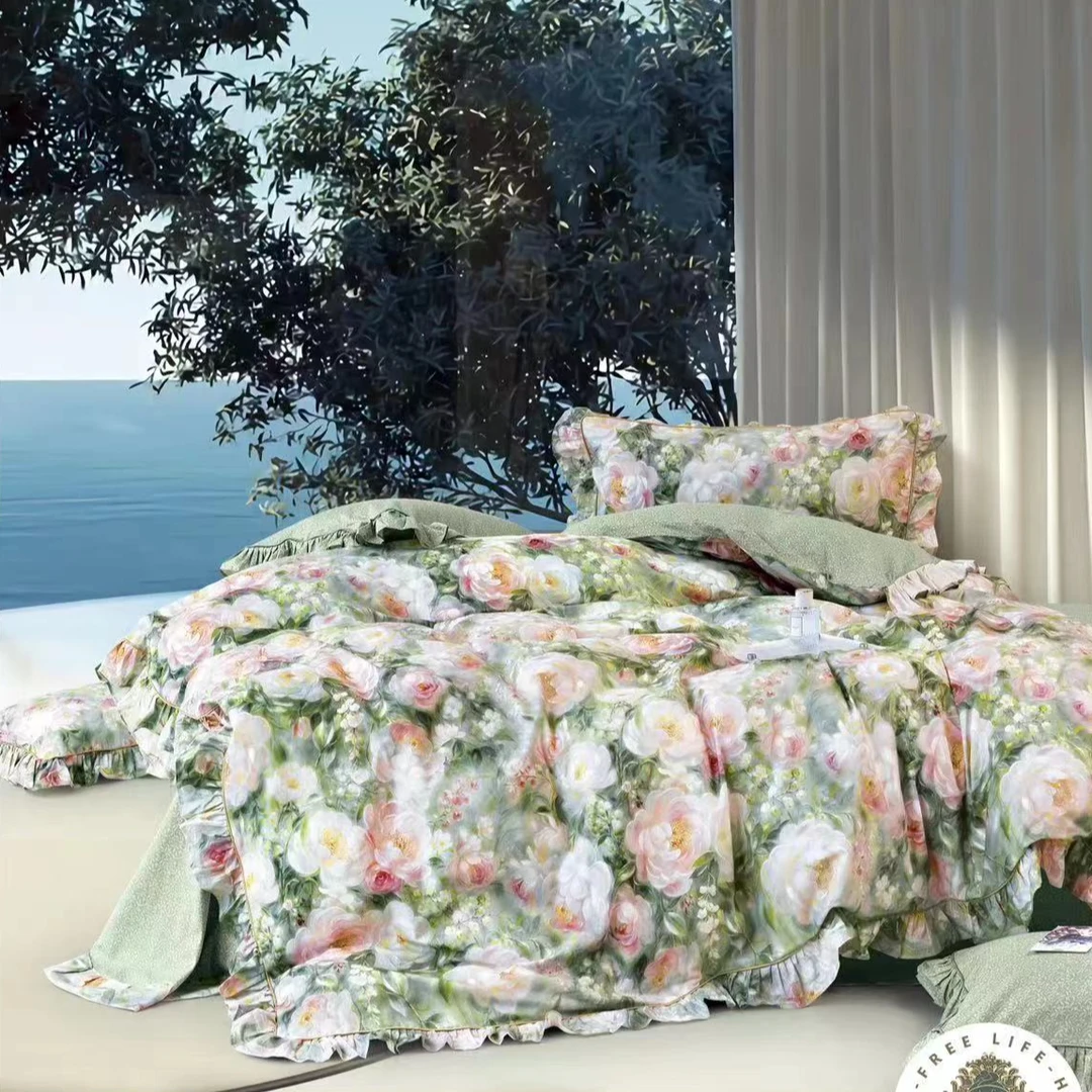 C7427 高端纯棉数码印花铂金加大四件套 晚意（无花边）220*240