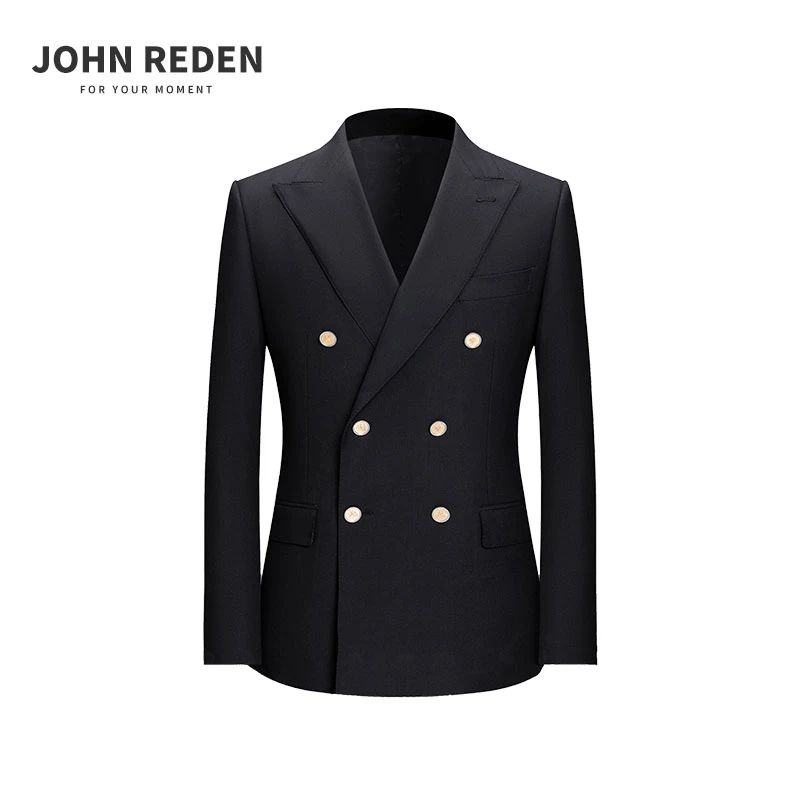 JOHN REDEN【高端定制级全羊毛】黑色布雷泽双排扣男士修身西服