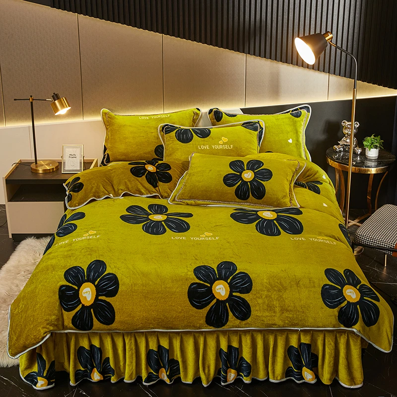 牛奶绒四件套床裙款高克重加厚保暖-柔软细腻-绒被套秋冬新款床品