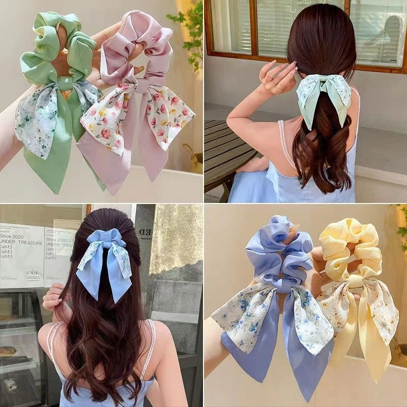 碎花蝴蝶结大肠发圈女夏季扎头绳飘带发带发绳高级感头花头饰发Z