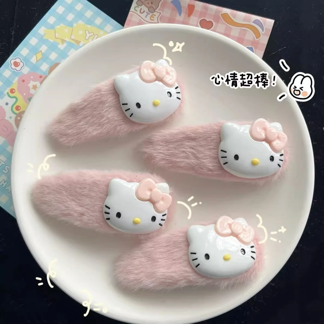 秋冬毛绒KT猫发夹女日系可爱卡通发卡头饰学生刘海夹大号侧边夹Z