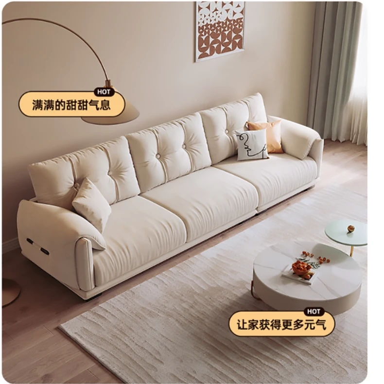 Q694沙发客厅小户型简约现代轻奢奶油帆船直排科技布大象耳朵沙发