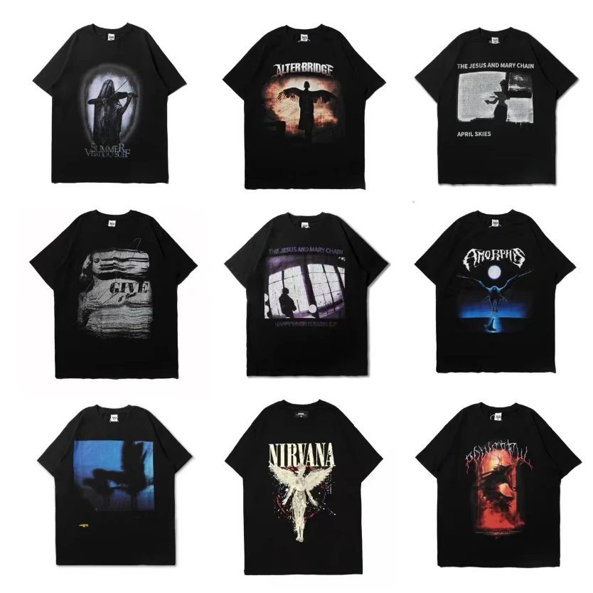 24夏新款欧美高街纯棉个性印花hiphop潮牌宽松短袖T恤男休闲情侣