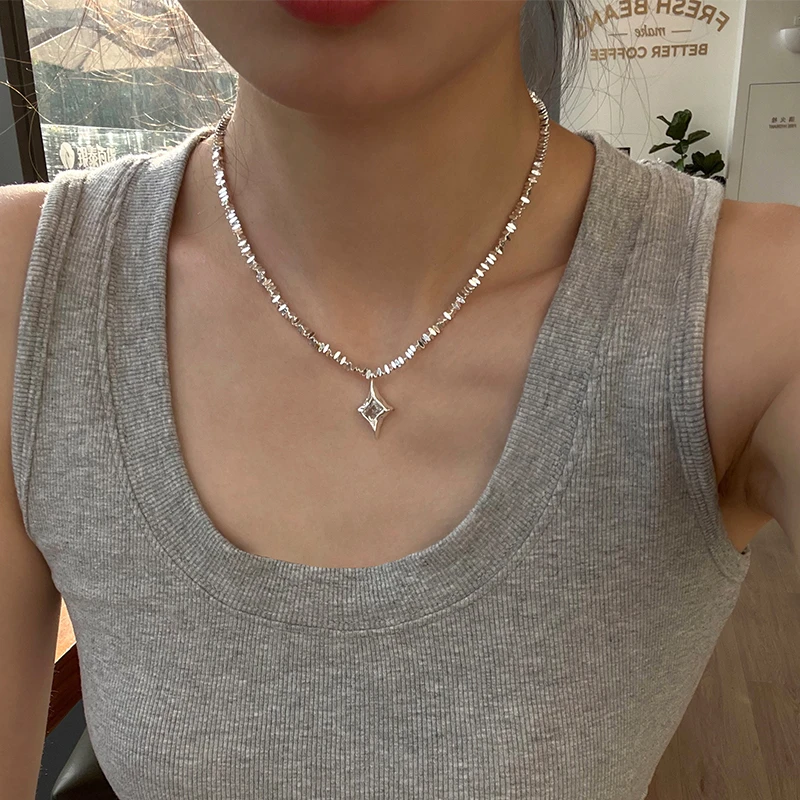 铜合金项链 DDOU保色昼夜星光四芒星项链女日常百搭锁骨链
