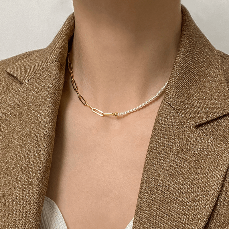 铜合金项链 DDOU高级设计感强光施家拼接链条项链简约气质锁骨链