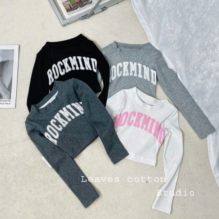 春秋童装儿童短款露脐爵士舞服嘻哈女童长袖T恤百搭字母打底衫潮