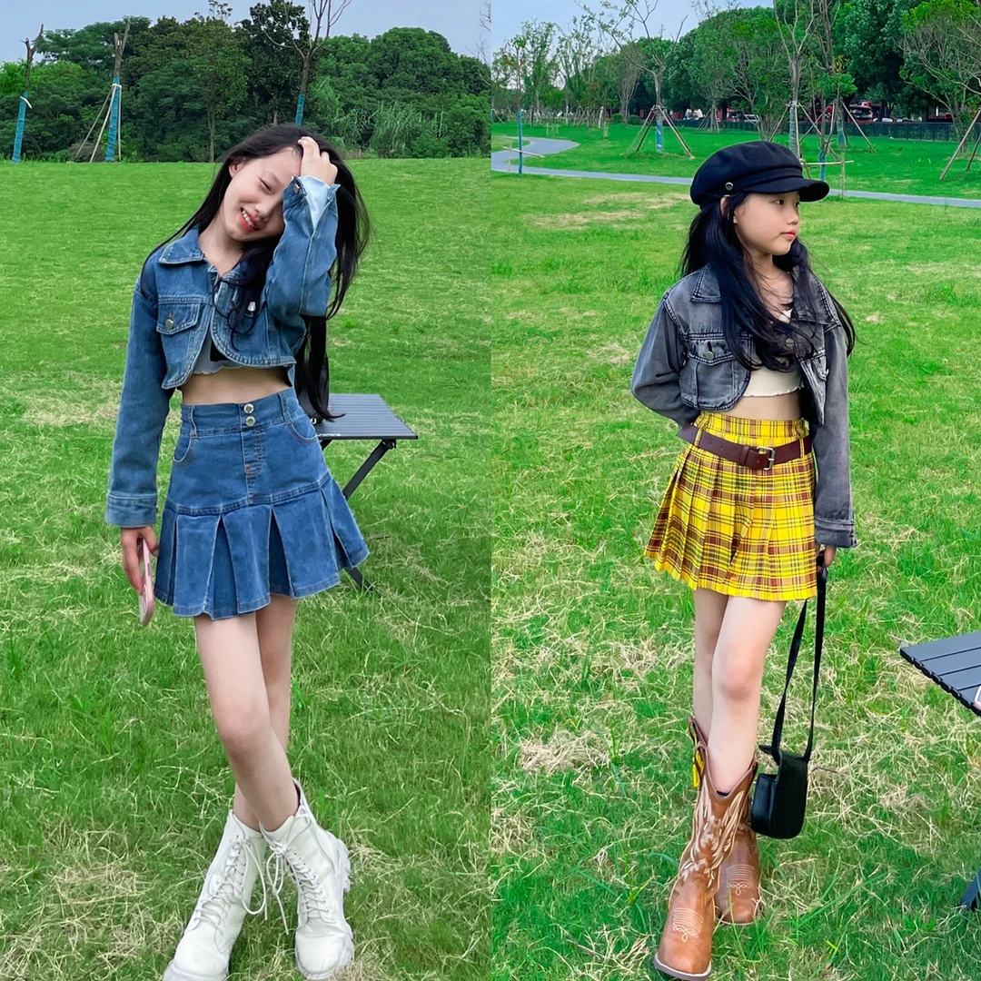 2023春秋新款女童牛仔小外套短外套韩版甜酷女宝宝坎肩上衣开衫