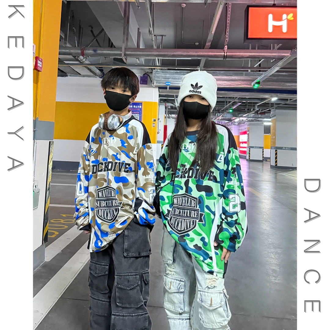 可达鸭家童装潮酷男女儿童嘻哈长袖街舞T恤hiohop新年春节演出服