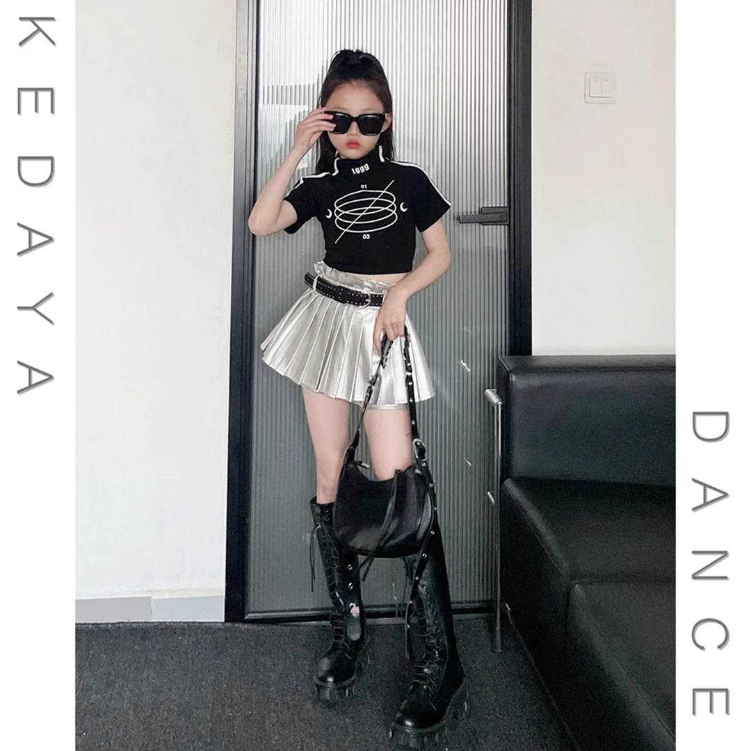 童装夏季新款甜酷女童修身短袖T恤半身裙套装女团爵士舞演出服