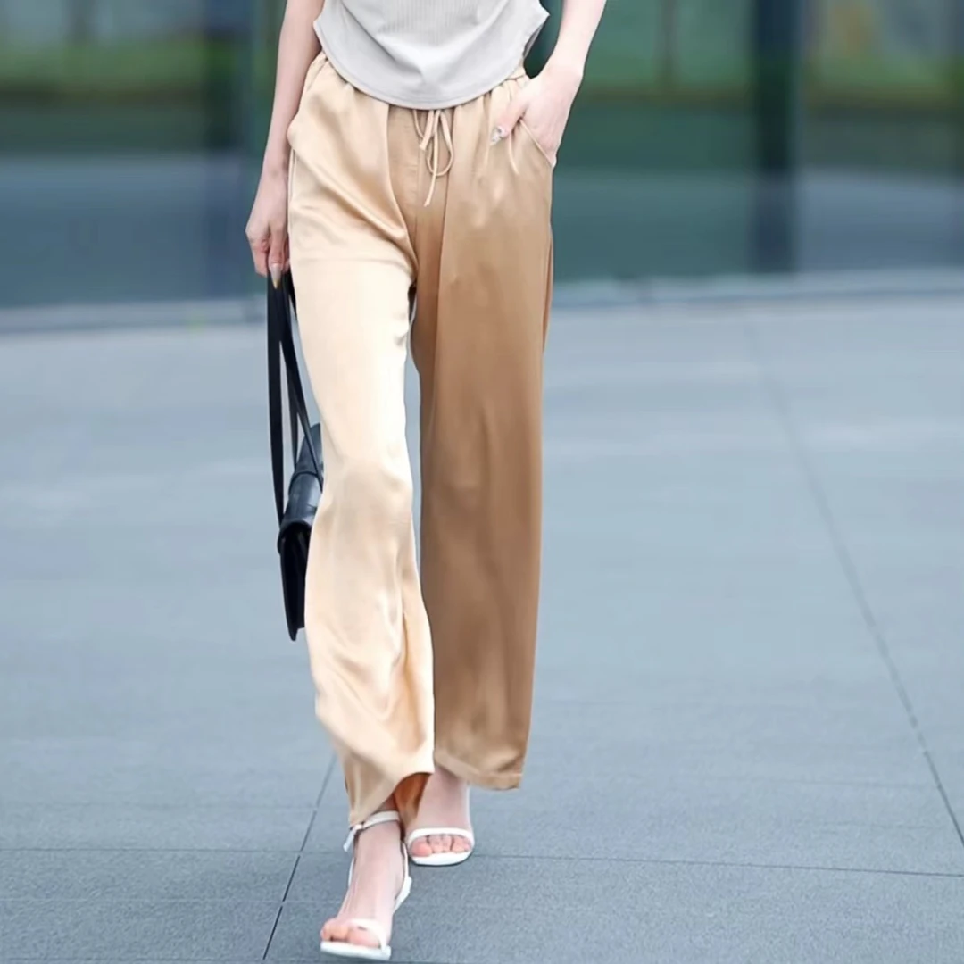 秋季新款垂感直筒裤高腰深裆女裤休闲透气宽松显瘦阔腿直筒裤