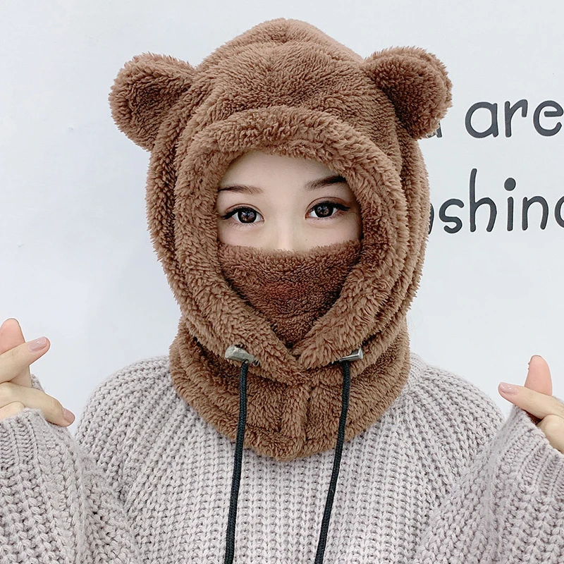帽子女秋冬保暖骑车防风防寒帽围脖一体电动车护脸遮面罩口罩