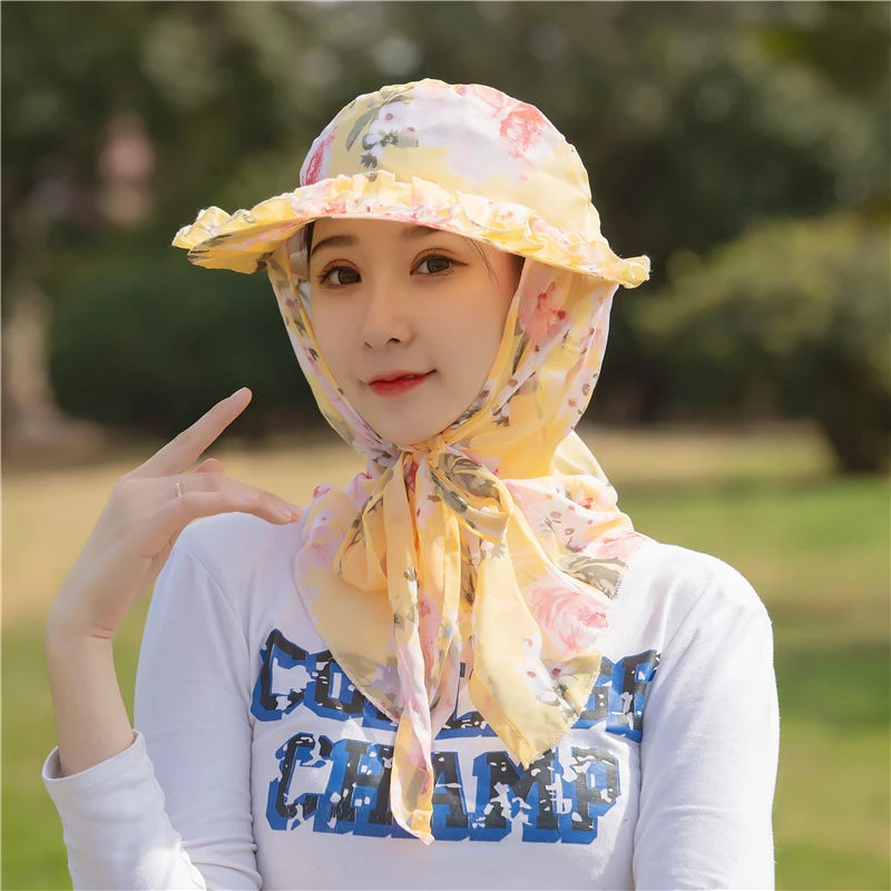 防晒帽子2023女夏新款防紫外线太阳帽遮脸护颈防尘透气骑车干活帽