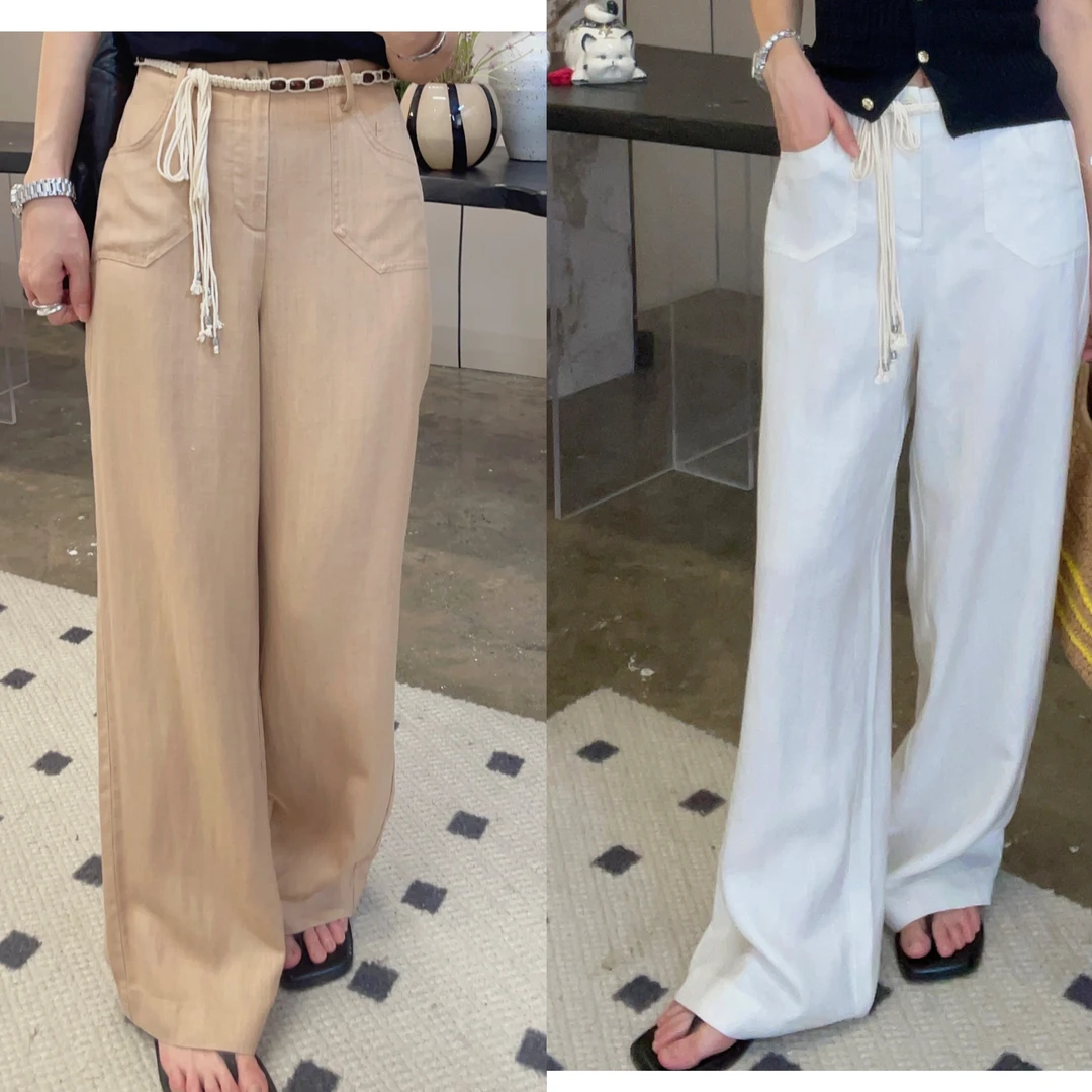 (海岸线)天丝亚麻人字纹理休闲渡假通勤休闲直筒裤-6655