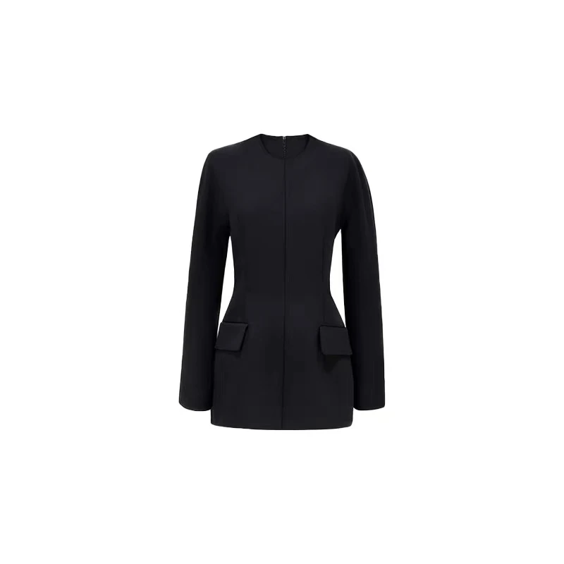 《新气质风修身显瘦连衣裙》一衣两穿高级小黑裙长袖时尚