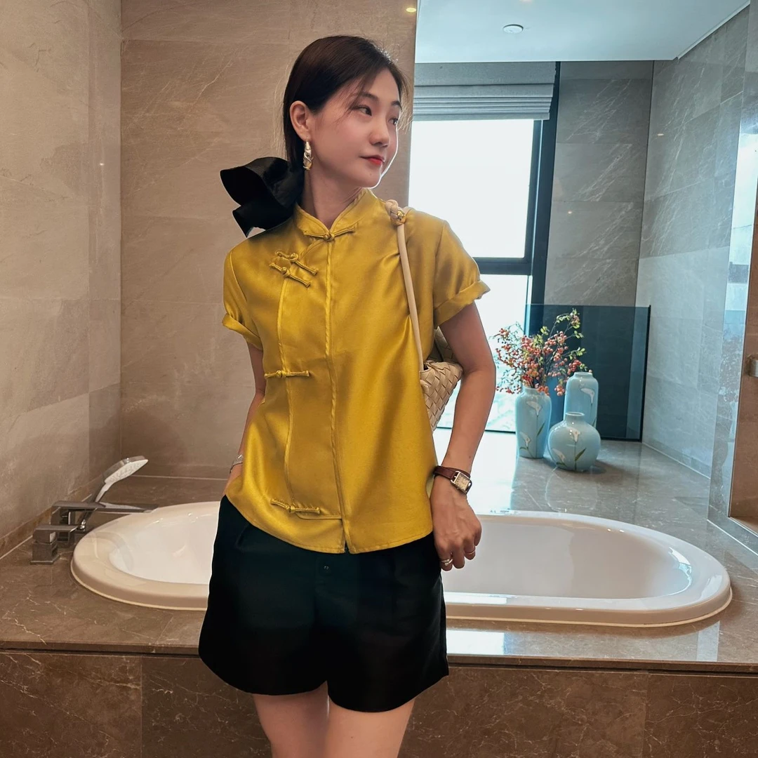 一眼定情盘扣中式上衣 新中式夏季短袖设计师中国风立领-J513