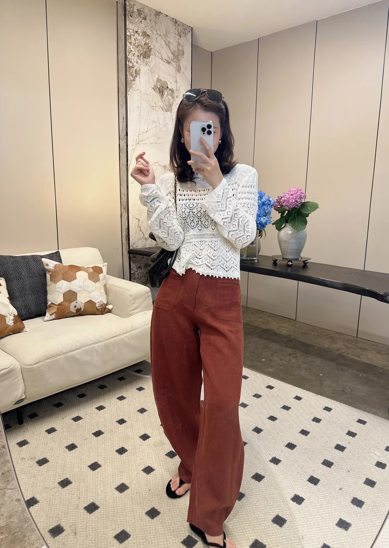 （西西里）亚麻立体剪裁长裤波尔多红长裤小香风