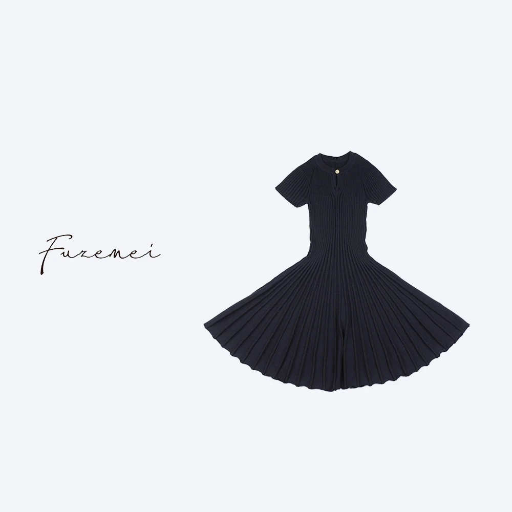 Ben121（名媛）优雅灵动显瘦坑条针织连衣裙-1