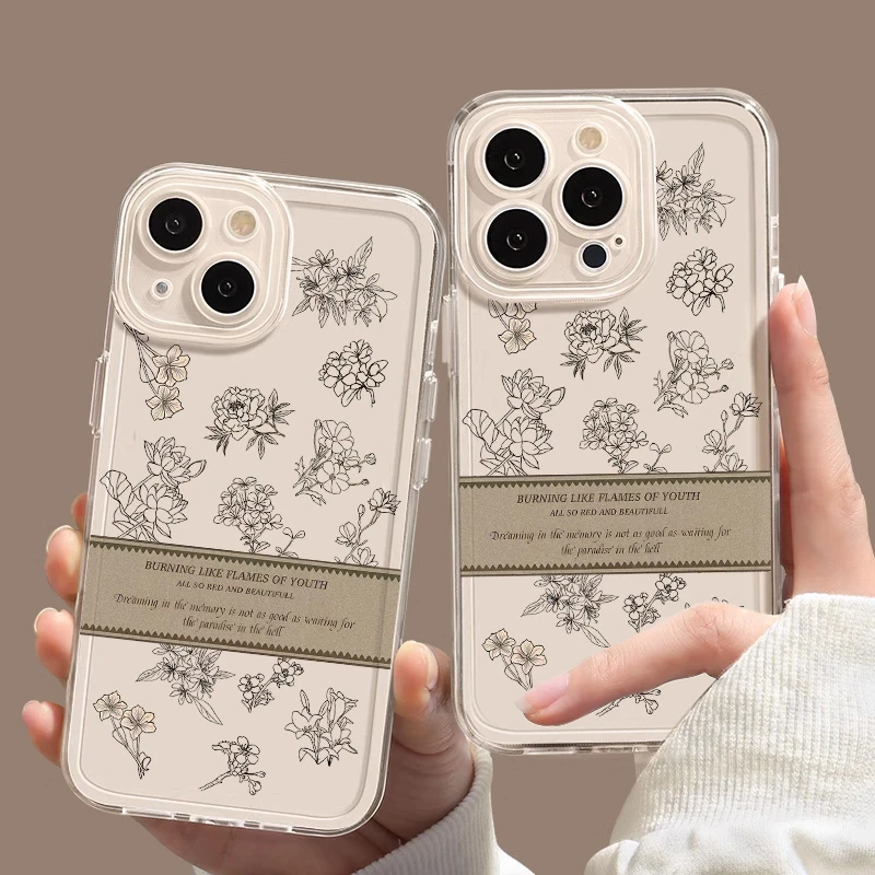 白色花可爱适用苹果15手机壳14少女13全包iPhone12防摔ins卡通