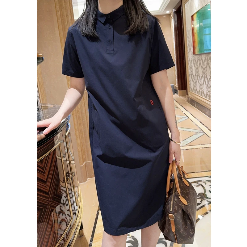 2025夏季新款翻领速干衬衫裙薄中长款大码宽松显瘦休闲Polo连衣裙