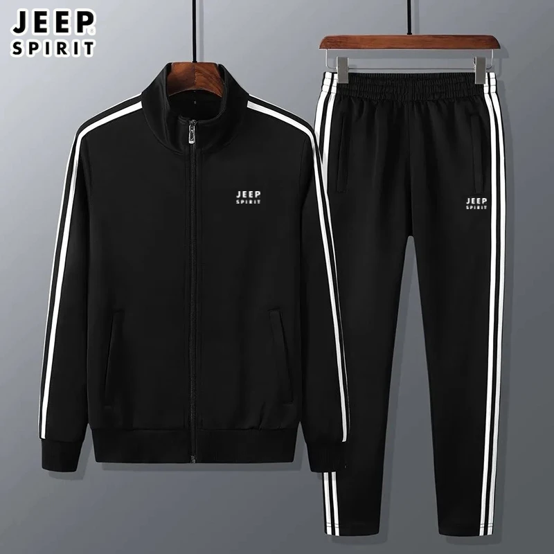 JEEPSPIRIT男士大码运动套装男宽松时尚休闲跑步立领情侣长袖套装