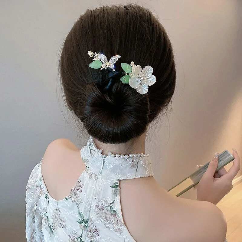 合金发饰 锆石闪亮卷发器蝴蝶优雅花朵懒人扭扭夹古风盘发神器