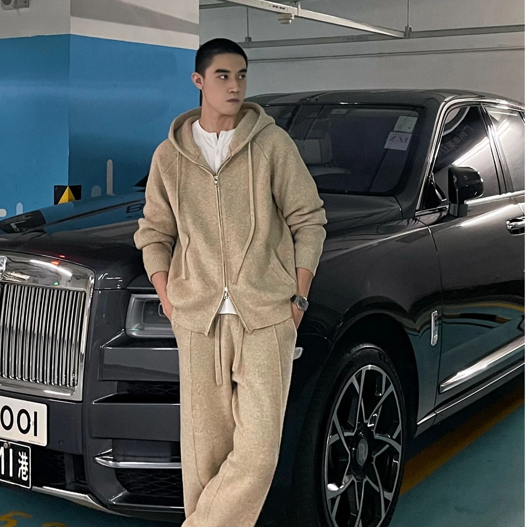 秋冬Apex Ze·新款羊毛连帽卫衣针织休闲百搭套装加厚