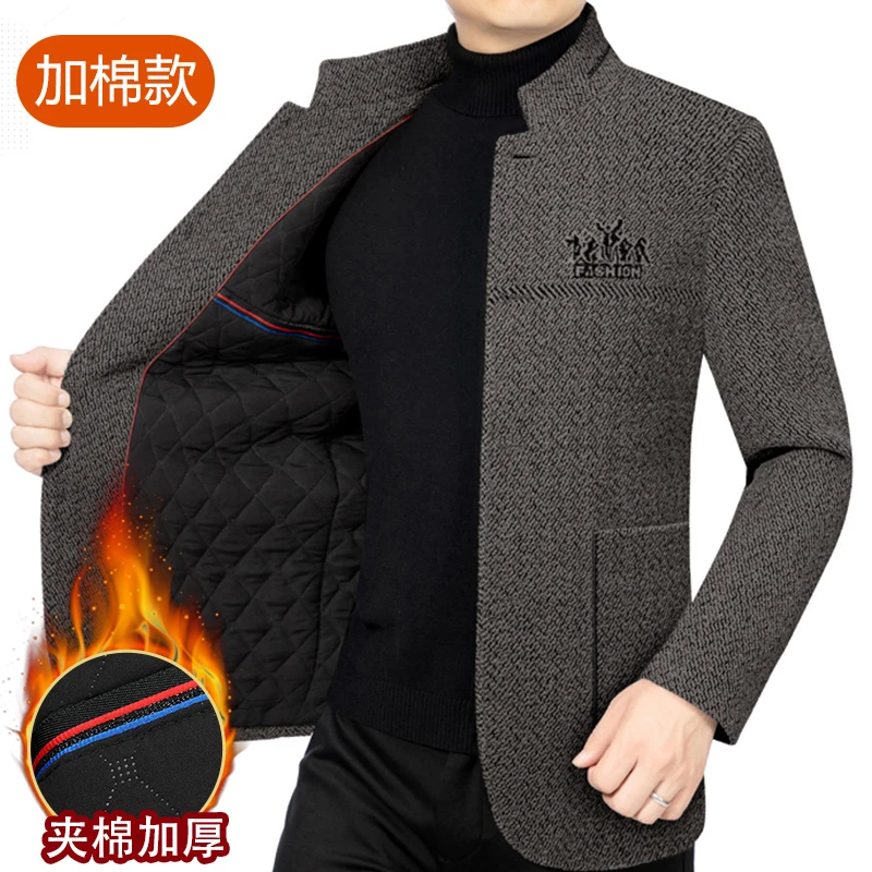 【春秋厚款】秋冬中老年男装厚款立领夹克户外休闲加棉加厚外套棉衣