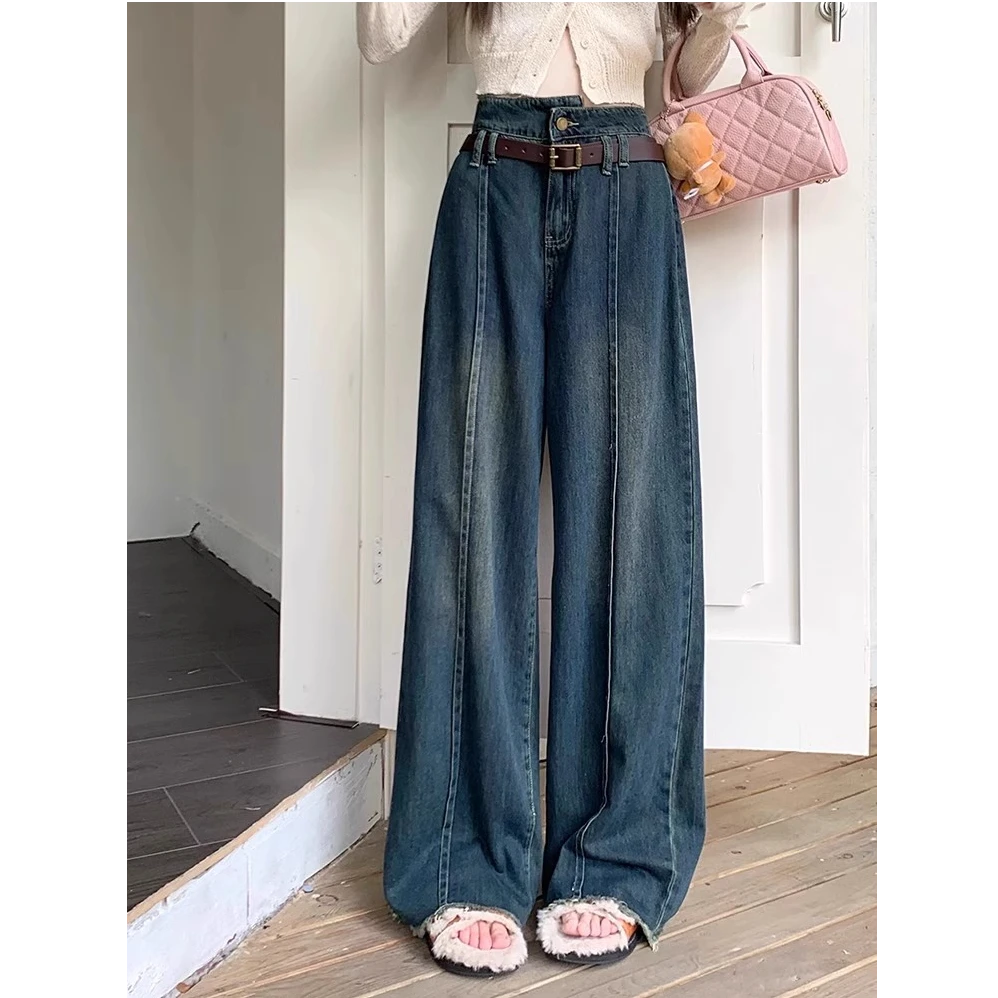 2024秋季新款窄版阔腿裤女大码宽松高腰显瘦拖地裤