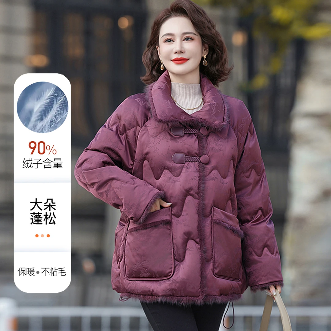 中老年本命年冬加厚新保暖羽绒服气质妈妈装洋气外套红色秋冬时尚