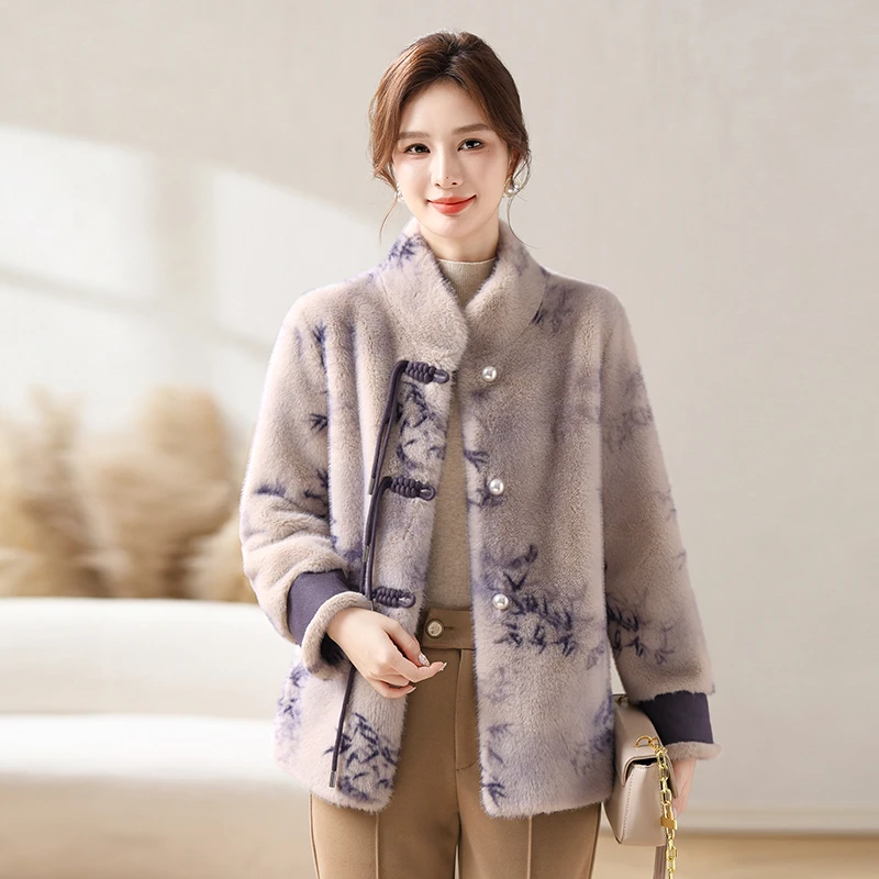新款加厚皮毛一体贵太太外套时尚妈妈冬装上衣气质水貂绒衣服
