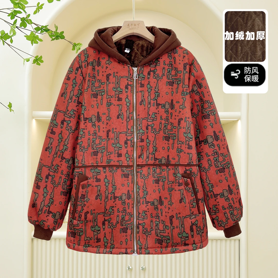 新款宽松棉服中长冬装中老年女装连帽加绒加厚中年妈妈厚外套秋冬