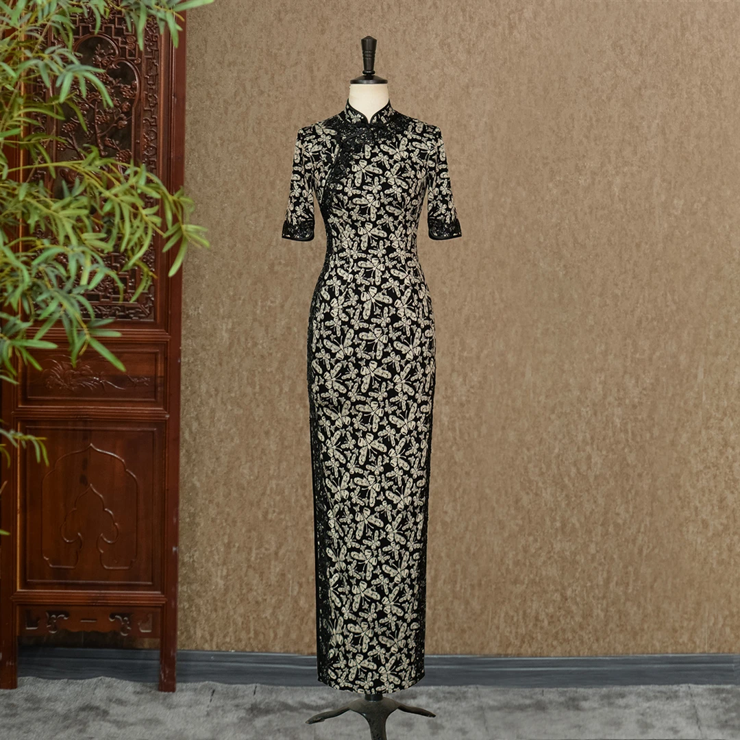 【姚君老师粉丝福利】莲心雁影走秀旗袍走秀中长款连衣裙