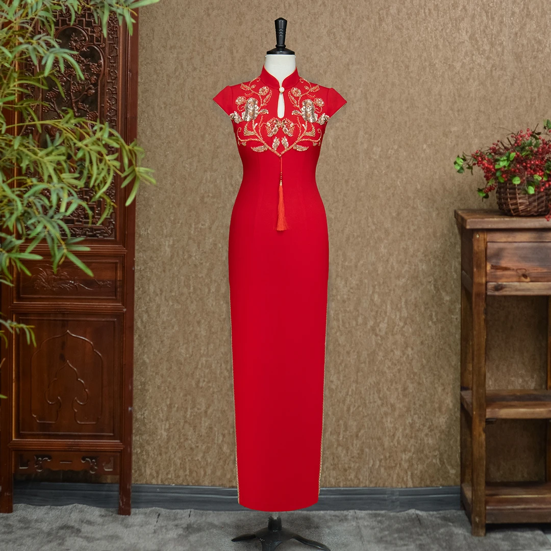 【姚君老师粉丝福利】盛世红颜走秀旗袍走秀中长款连衣裙