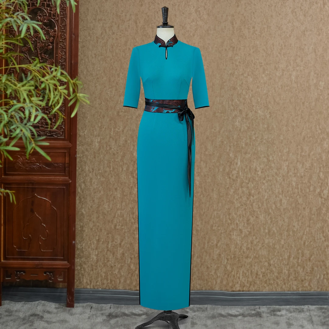 【李燕老师粉丝福利】淡墨青衫走秀旗袍走秀中长款连衣裙