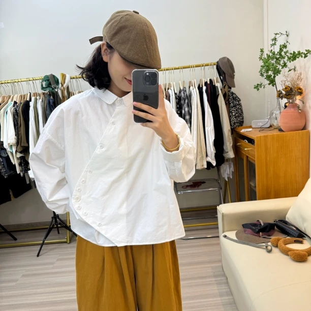 自制宽松显瘦百搭秋款长袖不规则禁衬衫