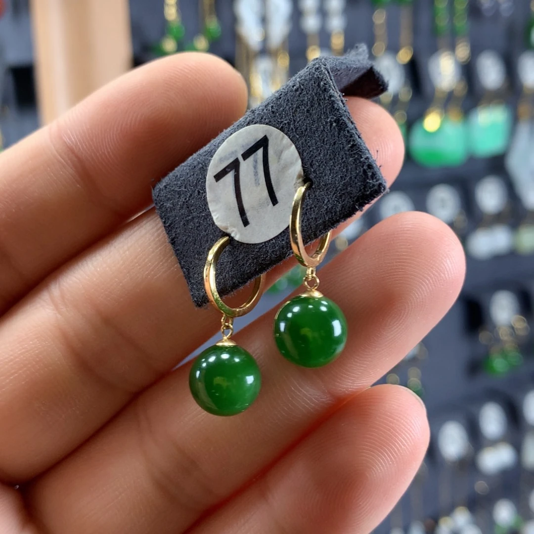 和田玉耳饰18K金镶嵌