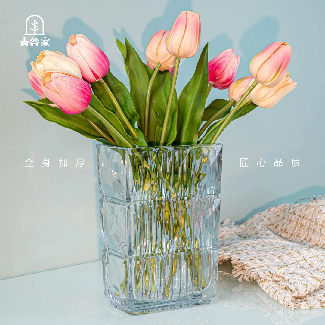 TC013青谷家客厅插花玻璃透明轻奢水养玫瑰百合鲜花