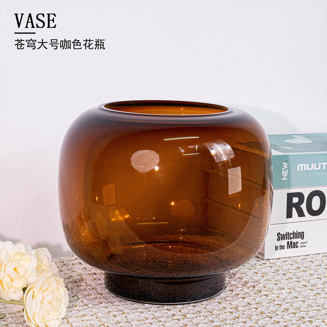 [青谷]欧式轻奢简约时尚大号苍穹咖色桌面创意玻璃花瓶J262