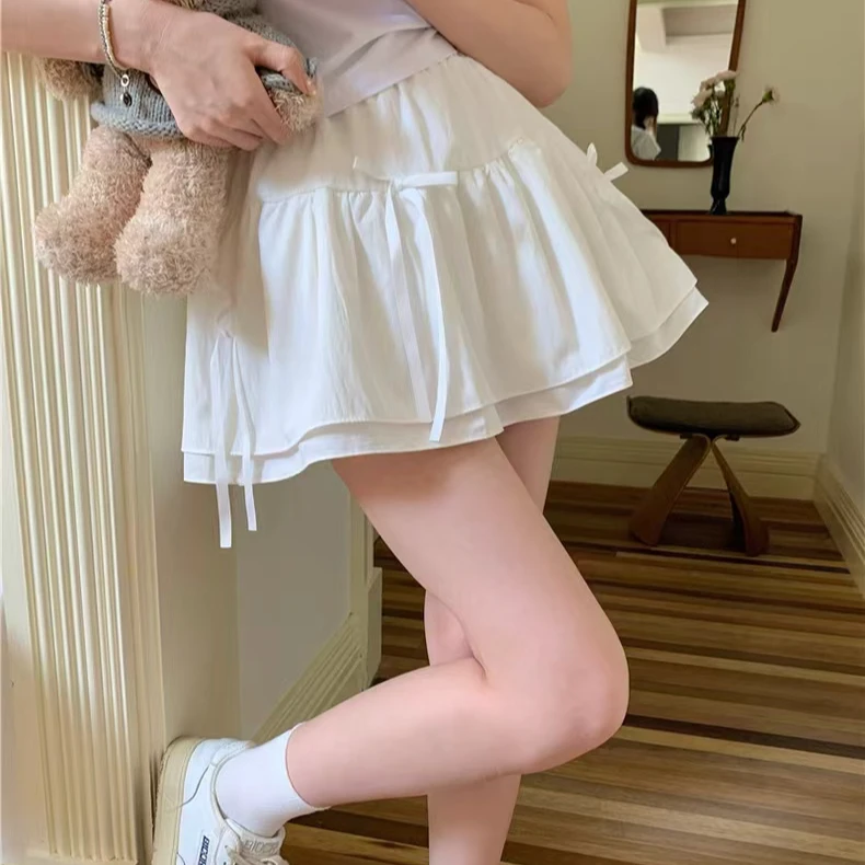 韩系少女蝴蝶结可爱防走光蛋糕裙夏季百搭高腰显瘦A字半身裙G89