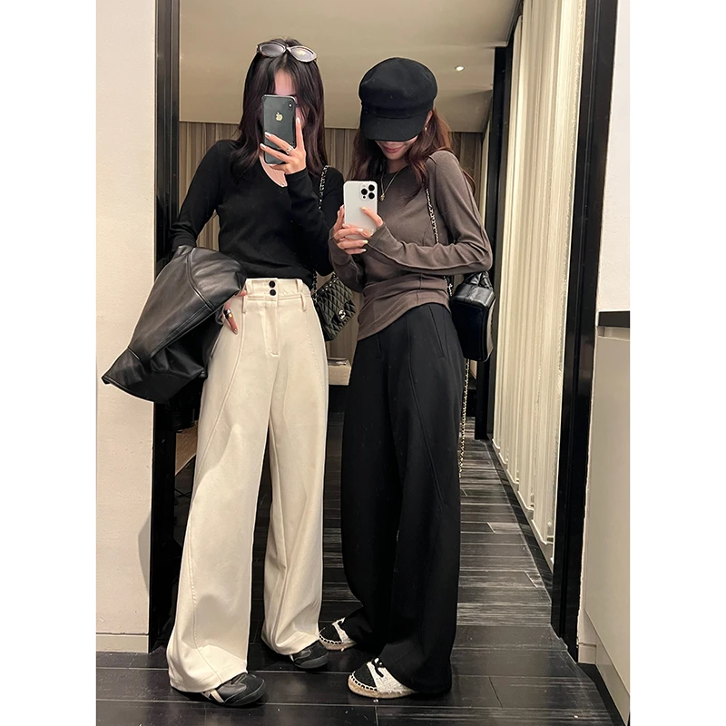 EKOOL衣库 高级感直筒西装裤女春秋款高腰宽松拖地休闲裤Q3082325