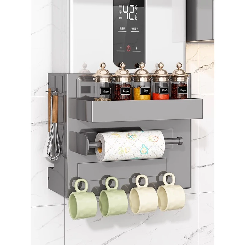 厨房热水器遮挡罩免打孔防尘装饰架壁挂式磁吸燃气管道遮丑置物架