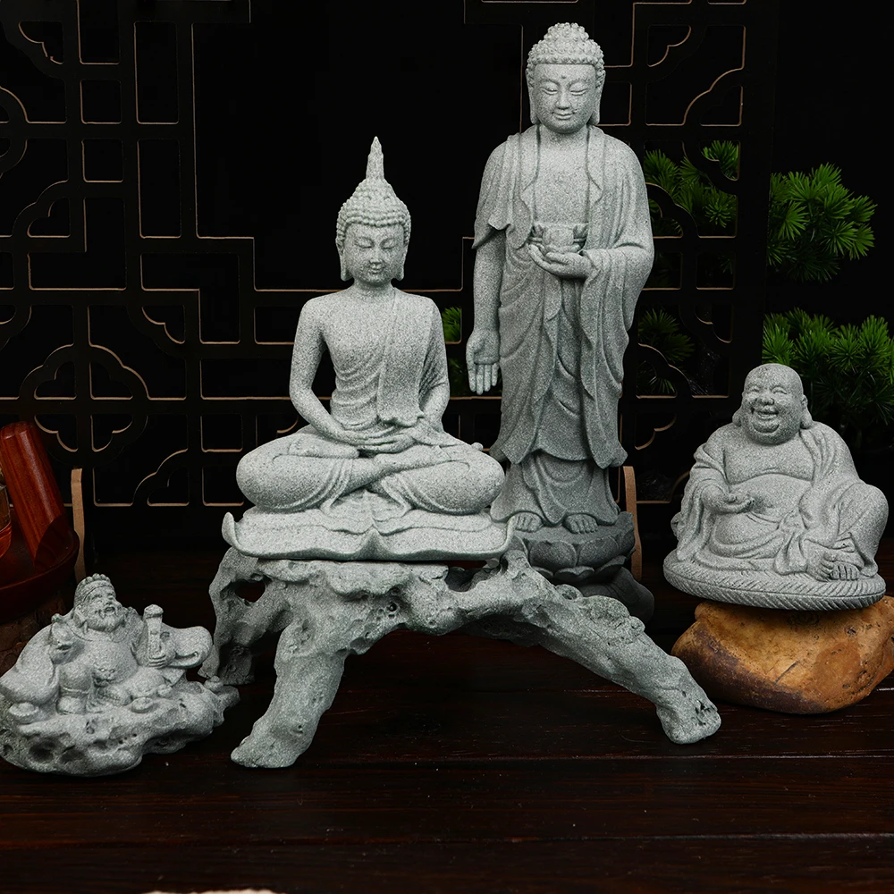 青砂石释迦摩尼佛像摆件禅意中式茶宠鱼缸造景弥勒佛新中式微景观